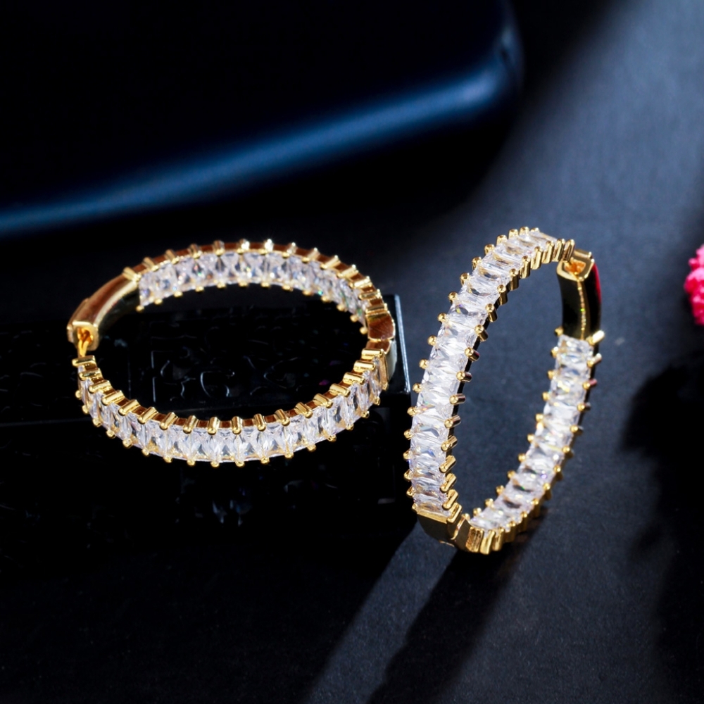 14k gold or sliver diamond hoop earrings - Picture 6 of 8